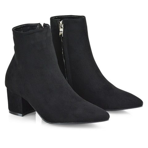 Womens black suede ankle boots low heel outlet