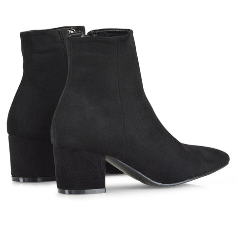 Ayda Pointed Toe Block Heel Ankle Boots Black XY London xylondon