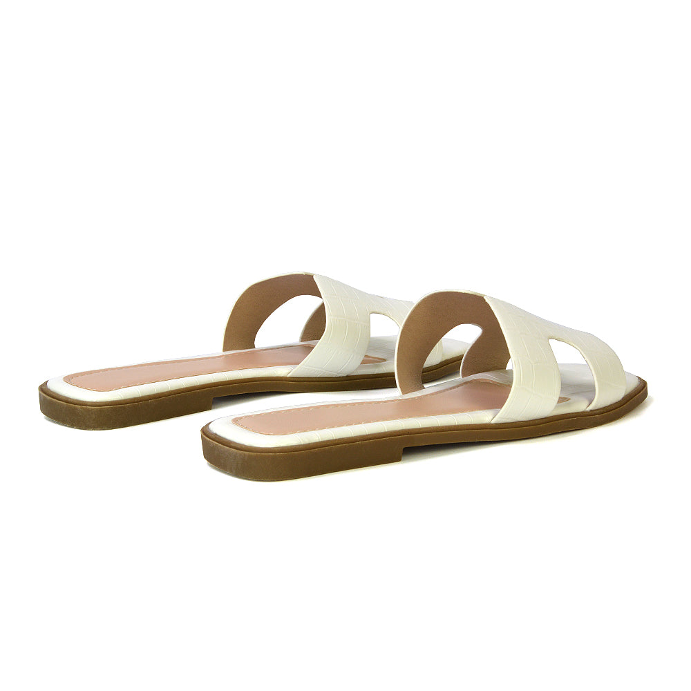 gold slip on flat sandals, gold strappy slides, slip on flat sandals, strappy slides