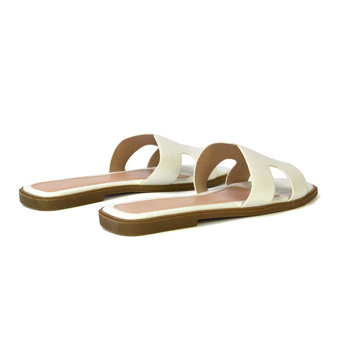 gold slip on flat sandals, gold strappy slides, slip on flat sandals, strappy slides