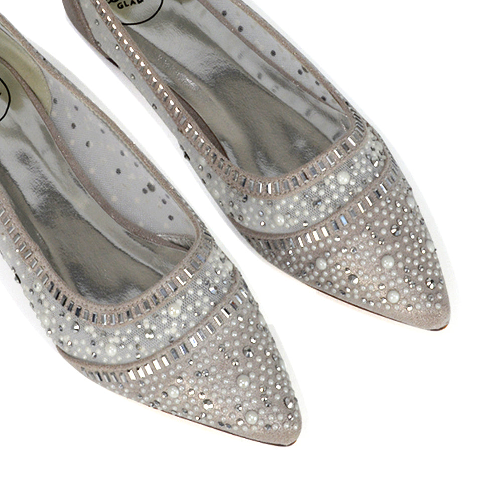 Silver satin pumps on sale
