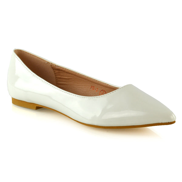 Cordelia Slip on Pointed Toe Flat Ballerina Pump Shoes Patent