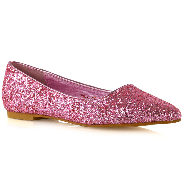 Rosalie Statement Pointed Toe Flat Bridal Ballerina Pump Shoes Glitter