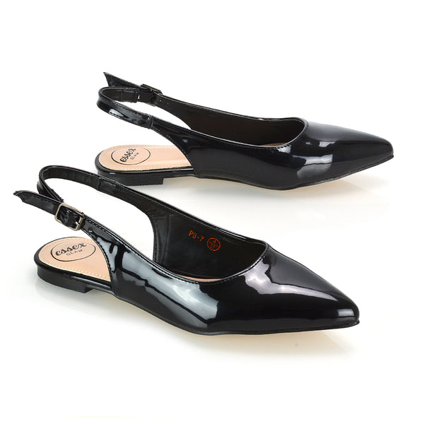 Mindy Pointed Toe Slingback Flat Ballerina Pumps Patent