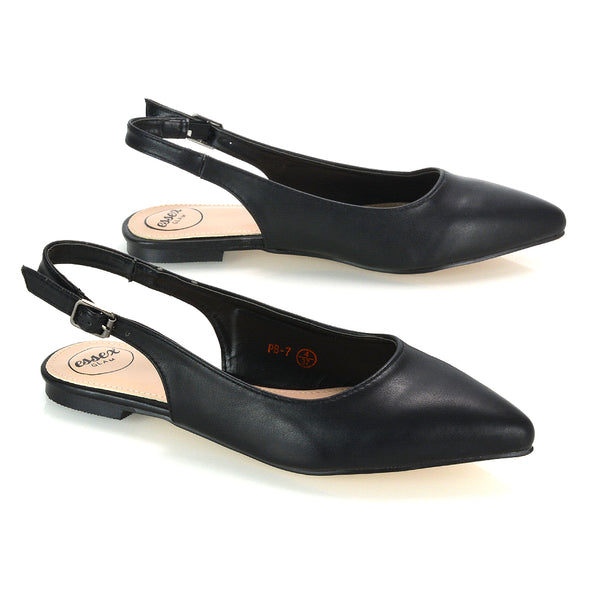 Mindy Pointed Toe Slingback Flat Ballerina Pumps Synthetic Leather