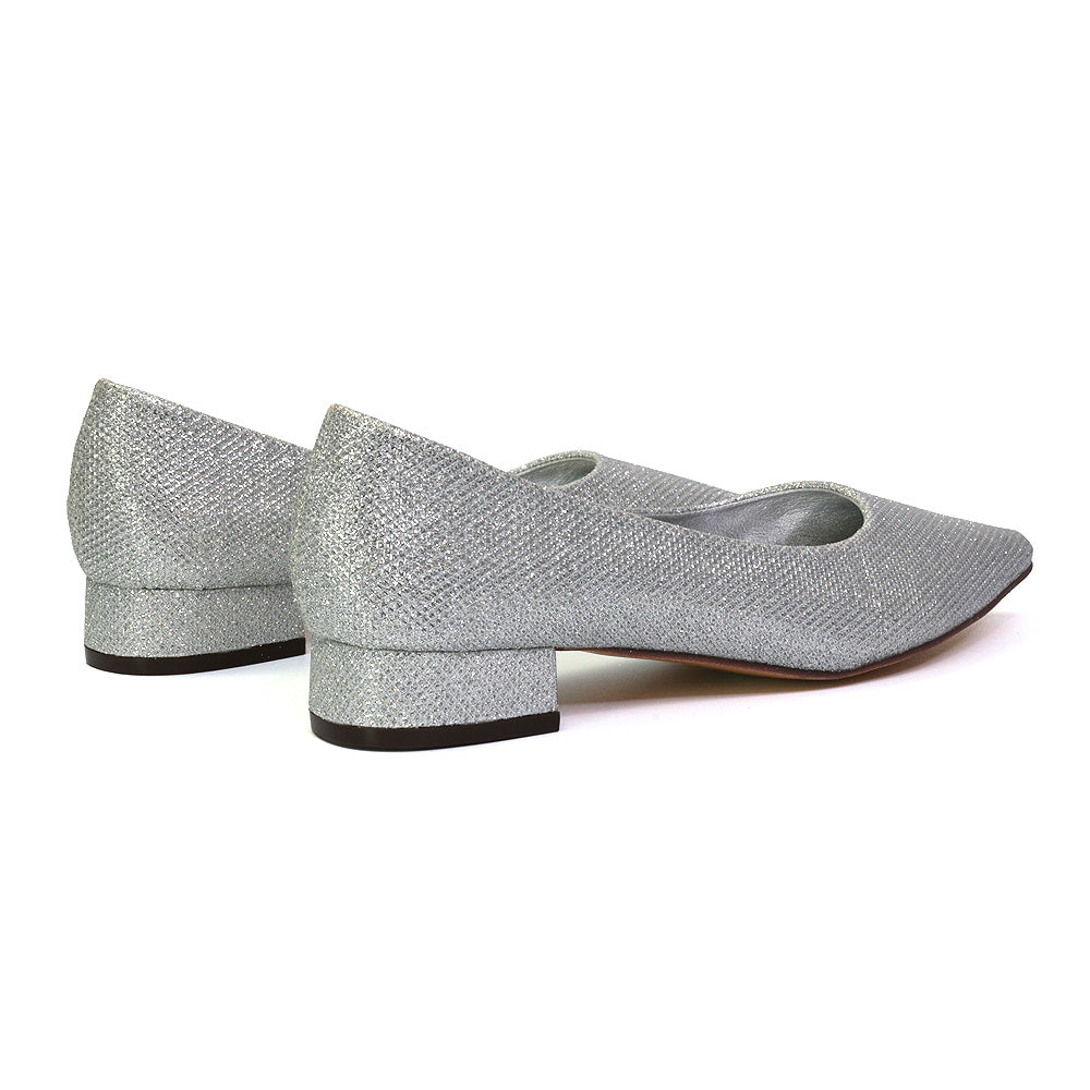 Silver block heel court shoes cheap