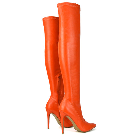 Neon orange thigh high boots new arrivals