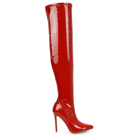 Red Patent | XY London | red patent boots,red patent thigh high boots,womens boots online,pointed toe boots,stiletto heels