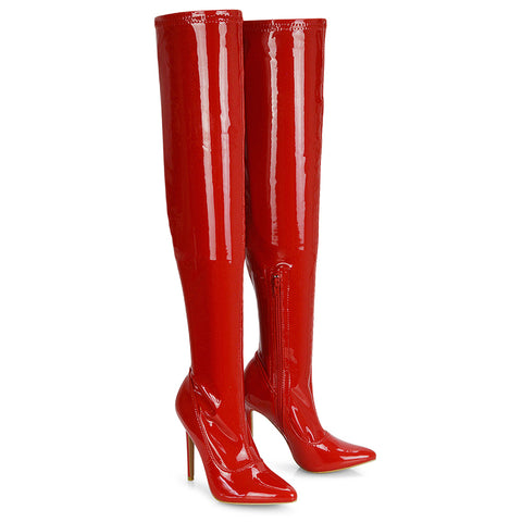 Red Patent | XY London | red patent boots,red patent thigh high boots,womens boots online,pointed toe boots,stiletto heels