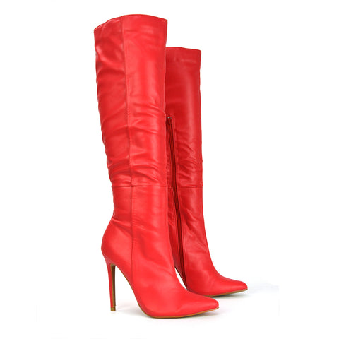 Green Synthetic Leather | XY London |Green Boots,Green Shoes, Heeled Boots, Long Boots,Green Knee High Boots,Green Long Boots