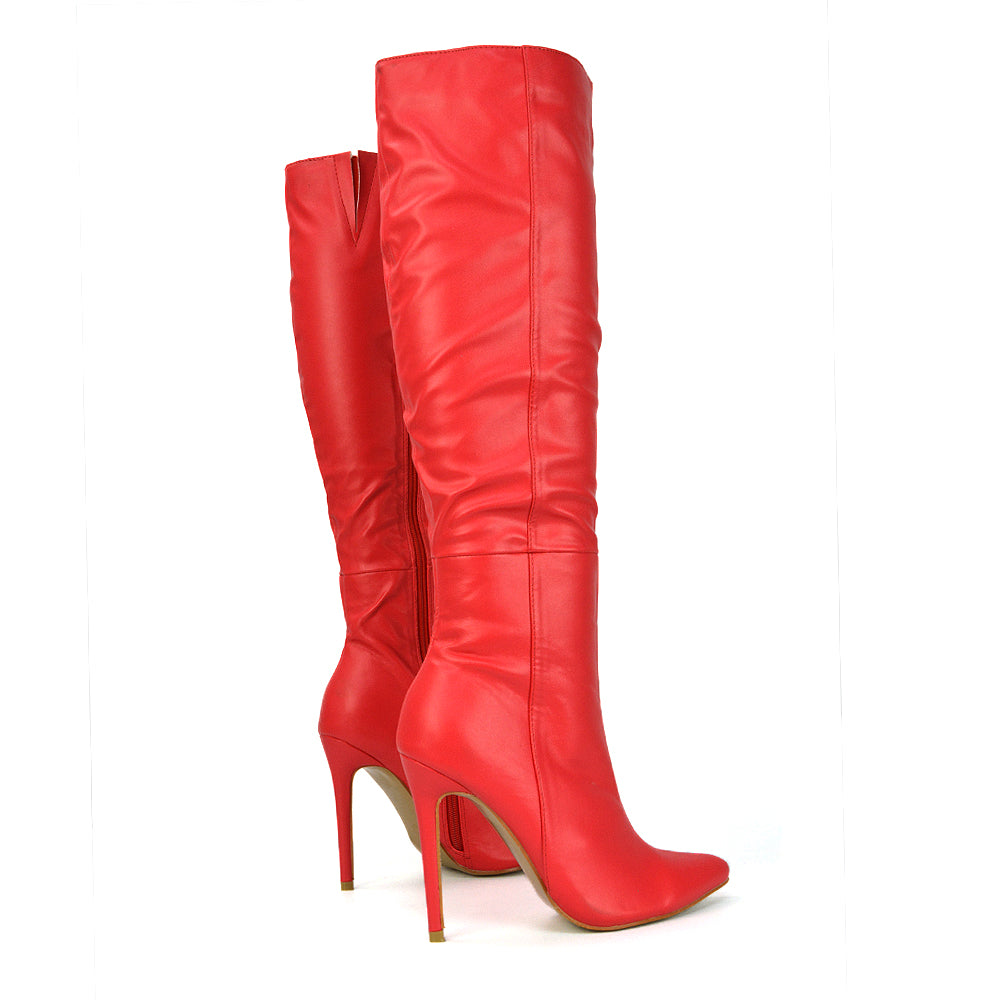 Nora High Stiletto Knee High Boots In Green XY London xylondon