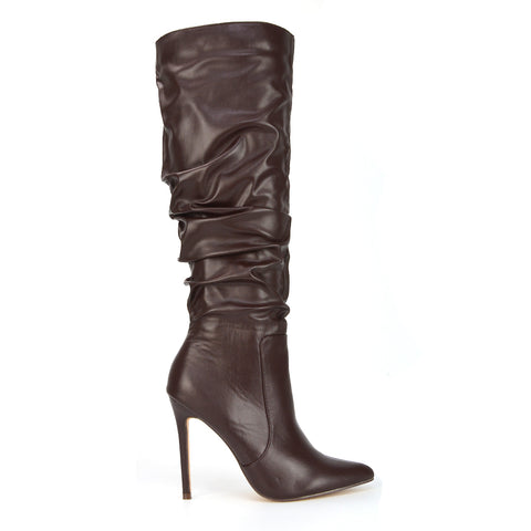Black Faux Suede | XY London | black boots,black knee high boots,black heeled boots,black high heel knee high boots,black long boots