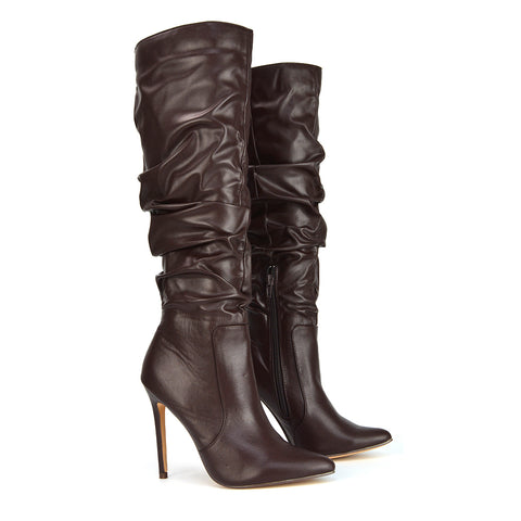 Black Faux Suede | XY London | black boots,black knee high boots,black heeled boots,black high heel knee high boots,black long boots