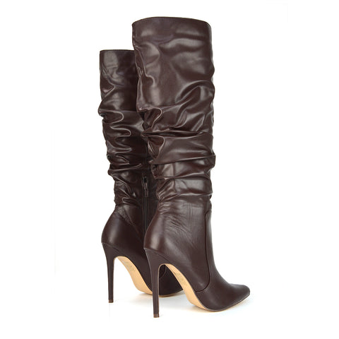 Black Faux Suede | XY London | black boots,black knee high boots,black heeled boots,black high heel knee high boots,black long boots