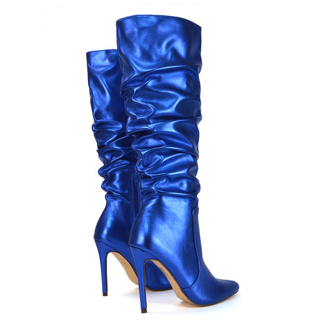 White Synthetic Leather | XY London | White Boots,White Ruched Boots,White High Heel Boots