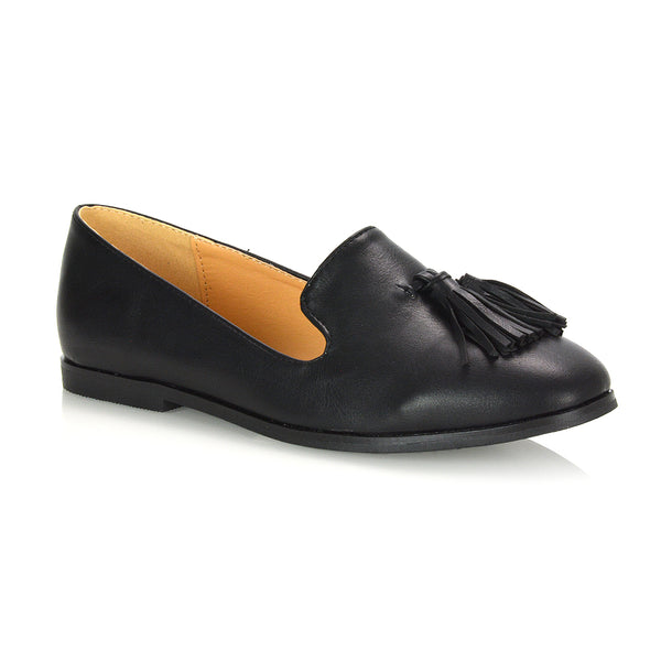 Betsy Slip on Pointed Toe Flat Tassel Detail Loafer Smart Shoes PU