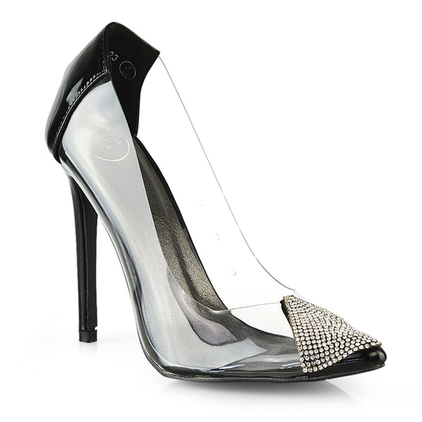 Kaz Diamante Detail Pointed Toe Perspex Stiletto Court Heel Sandals