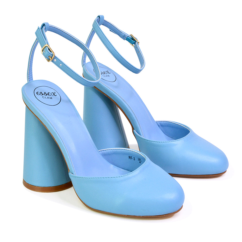 Blue | XY London | blue heels,blue high heels,black cylinder heels,blue block heels,blue strappy heels