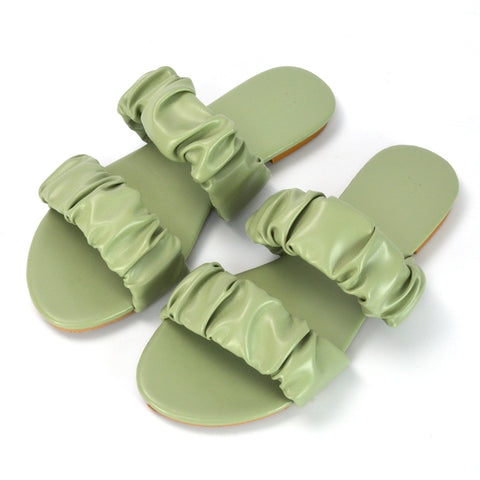 Yellow | XY London | Yellow Ruched Sandals,Yellow Flat Sliders,Yellow Flat Slides,Yellow Slides,Yellow Slides UK