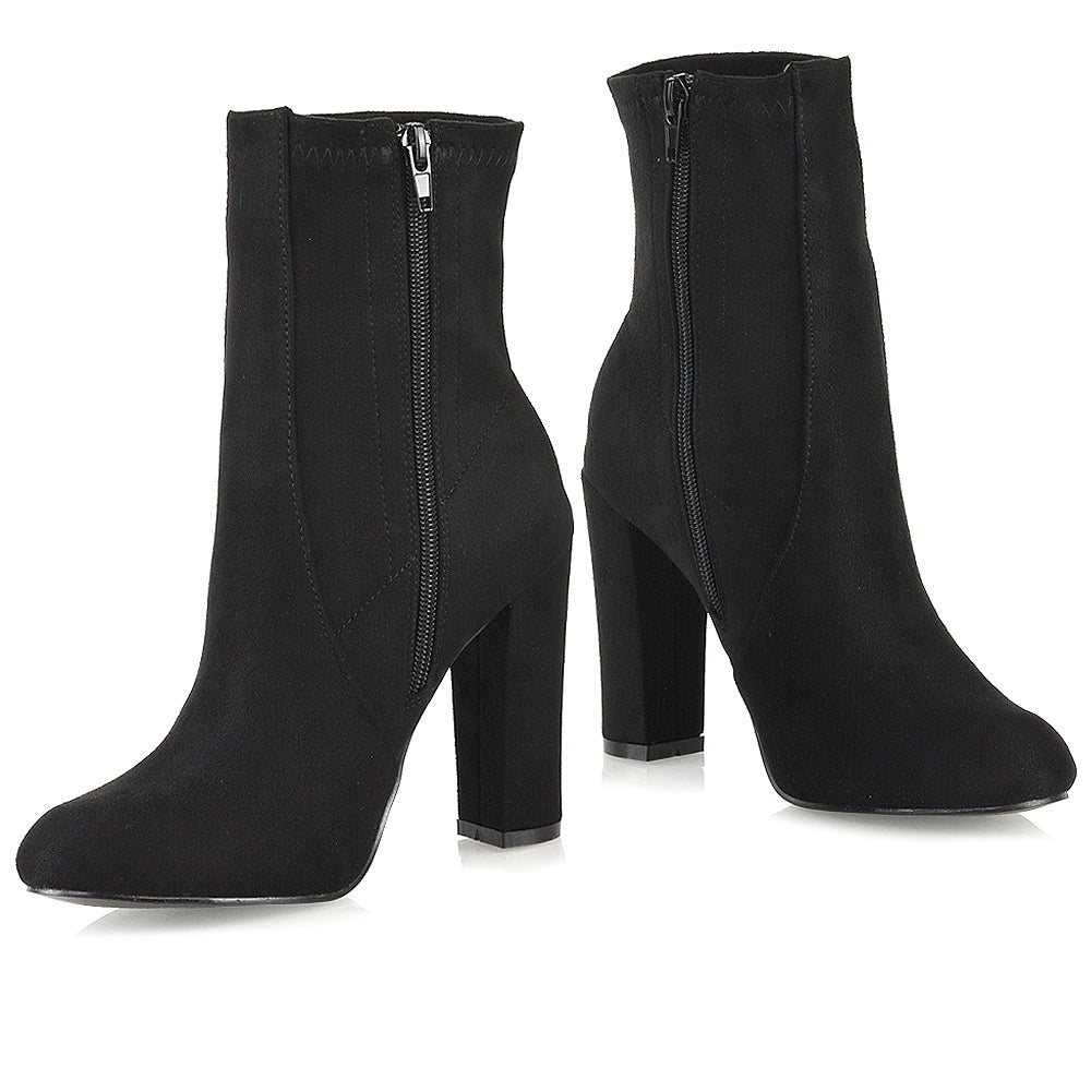 Black Faux Suede | XY London | sock boots, sock boot heels, sock ankle boots