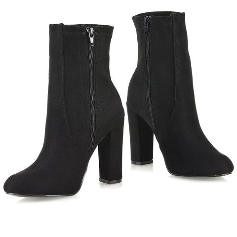 Black Faux Suede | XY London | sock boots, sock boot heels, sock ankle boots