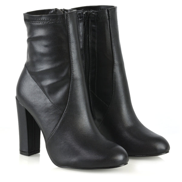 Margot Block High Heeled Zip up Sock Ankle Boots Synthetic Leather