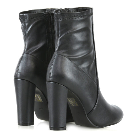 Black Synthetic Leather | XY London | black boots, black heeled boots, black sock boots