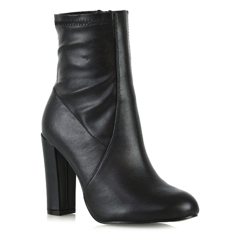 Black Synthetic Leather | XY London | black boots, black heeled boots, black sock boots