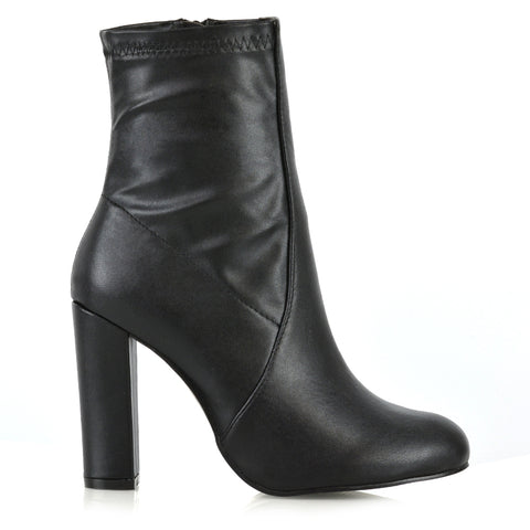 Black Synthetic Leather | XY London | black boots, black heeled boots, black sock boots