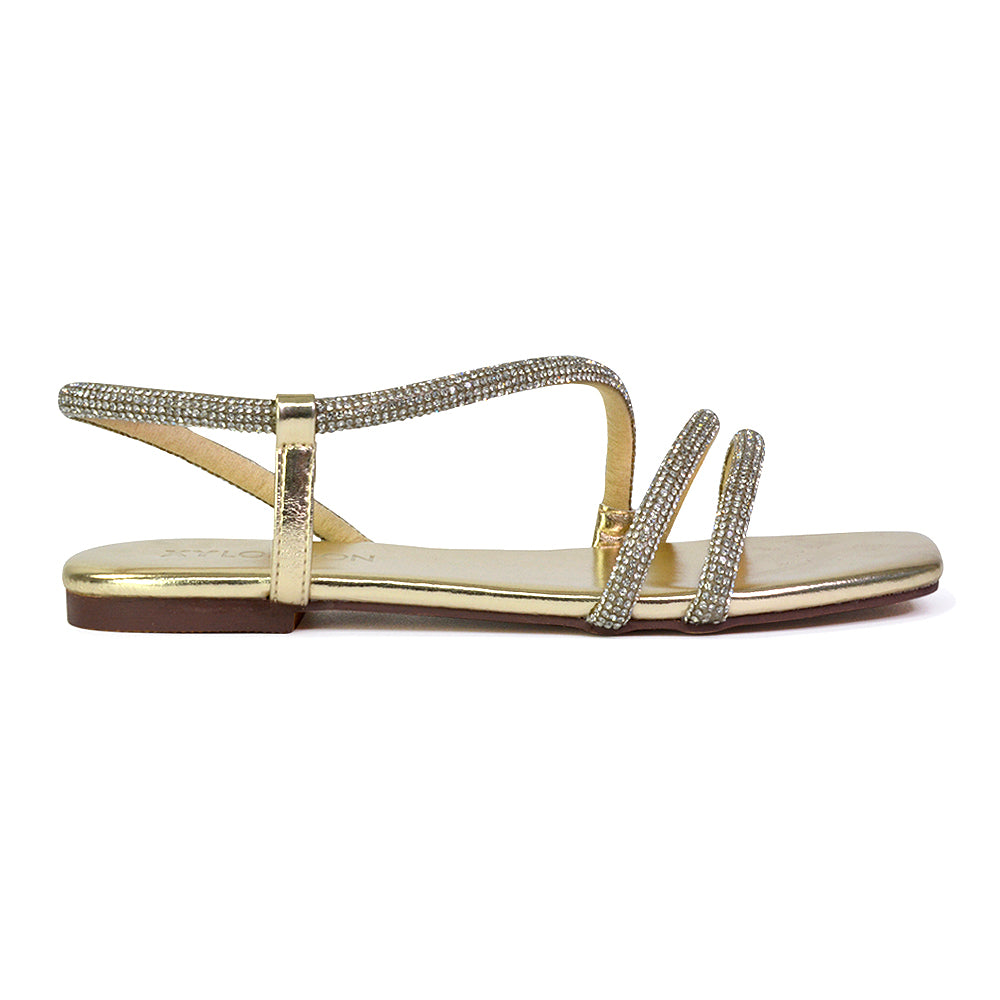 Diamante Flat Sandals Square Toe Sandals XY London xylondon