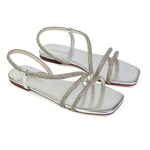 Silver flat closed toe sandals sale