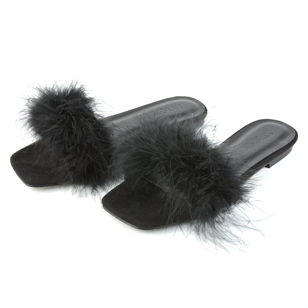 Faux Fur Sliders Fluffy Sliders Next Day Delivery Black Fluffy