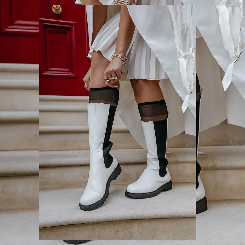 white | XY London | elasticated boots,white pu long boots,A/W 2020,ladies boot online,white biker boots,White Biker Boots