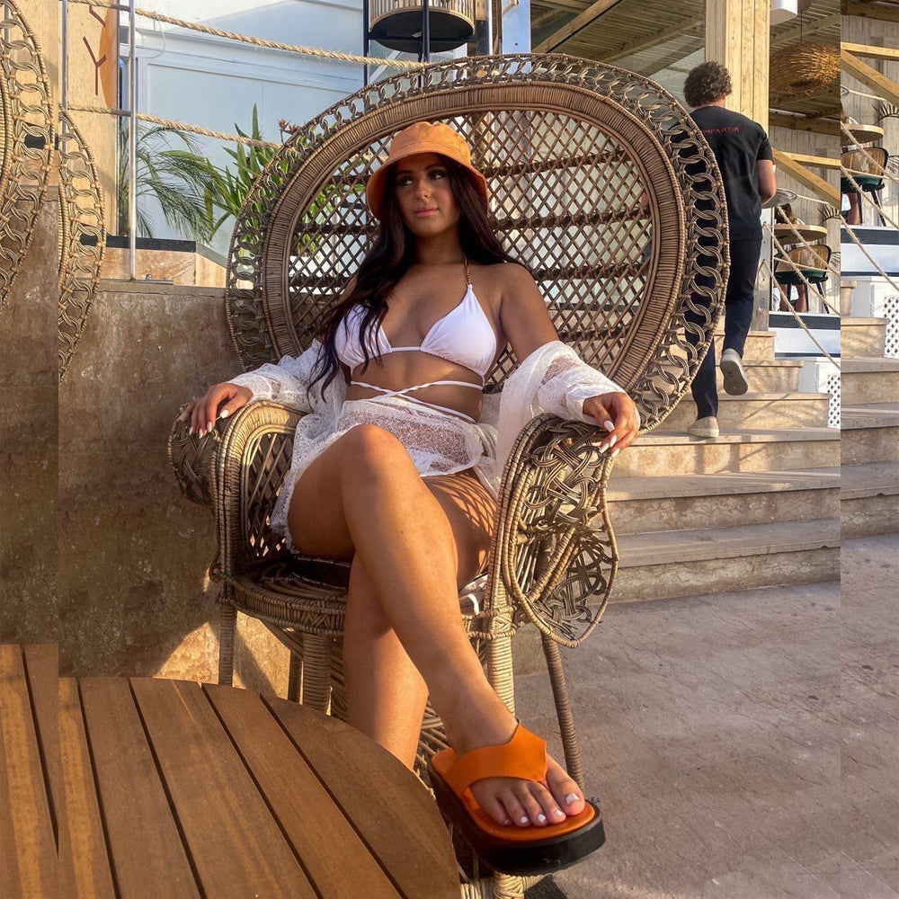 Orange Synthetic Leather  | XY London | Orange Sliders,Orange Flatforms,Orange Toe Post Sandals,Orange Platform Sandals