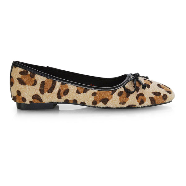 Lizzy Bow Detailing Flat Square Toe Ballerina Pump Shoes Leopard