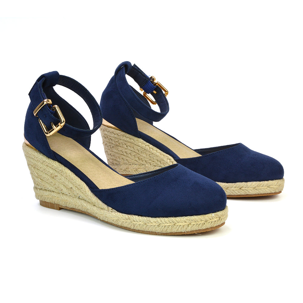 Closed Toe Dark Blue Wedges Shoes Wedding Navy Wedge Sandal Close