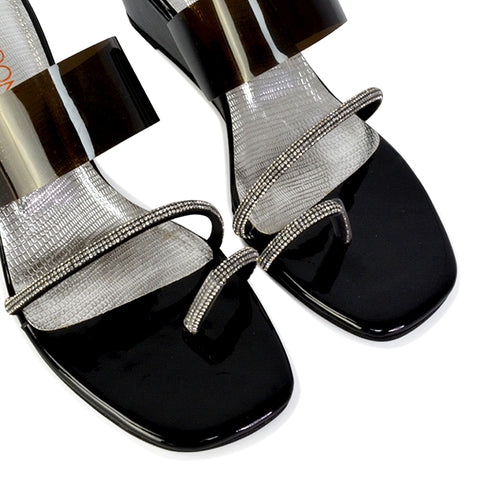 Black | XY London | black wedges,black wedge sandals,black wedge heels,black diamante wedges,black diamante sandals