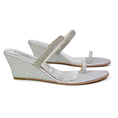 Silver | XY London | silver wedges,silver wedge heels,silver wedge sandals,silver wedge heel sandals,silver wedge shoes,silver diamante wedge heels