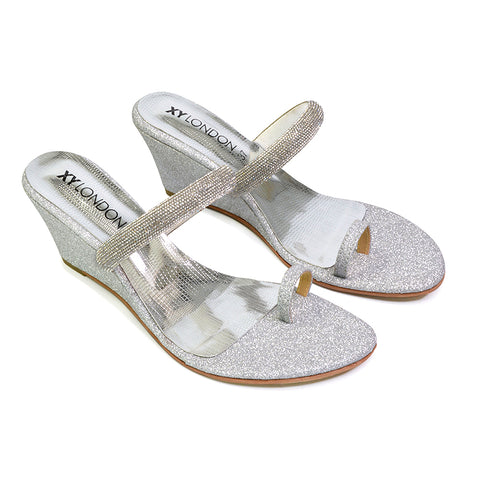 Silver | XY London | silver wedges,silver wedge heels,silver wedge sandals,silver wedge heel sandals,silver wedge shoes,silver diamante wedge heels
