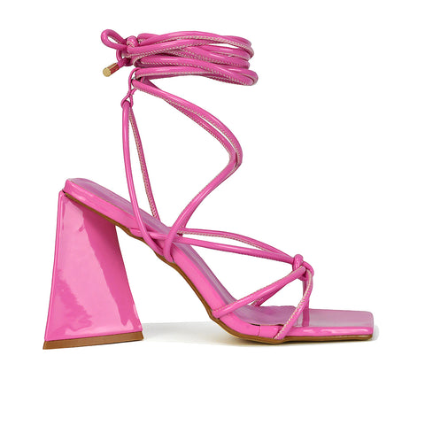 Pink Patent | XY London | Pink Heels,Pink High Heels,Pink Block Heels,Pink Strappy Heels,Pink Block High Heels,Pink Flared Heels,Pink Sculptured Heels,Pink Lace Ups