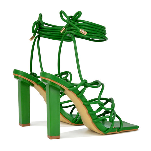 Green | XY London | green heels,green high heels,green lace up heels,green strappy heels