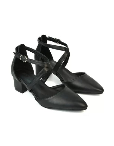Black Synthetic Leather | XY London | black heels,black mid heels,black block heels,black mid block heels,black court shoes,black court heels