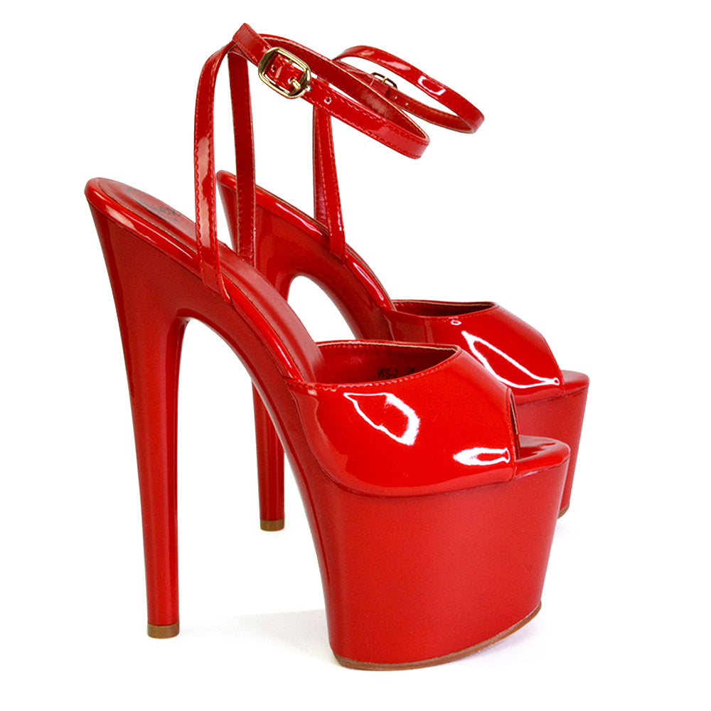 Sunshine Strappy Peep Toe Stiletto High Heel Platform Shoes in Red Red UK EU 39 US