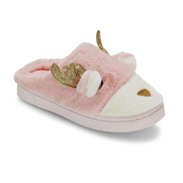 Immie Faux Fur Soft Fluffy Christmas Slip on Cosy Reindeer Slippers