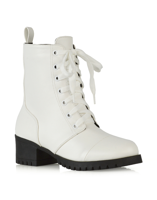 Bessie White Synthetic Military Boots | XY London